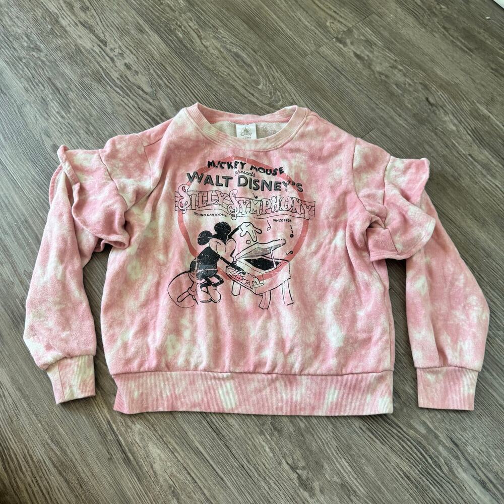 Mickey Mouse Silly Symphonies Sweatshirt Ruffle Shoulder Pink Tye Dye Size XS